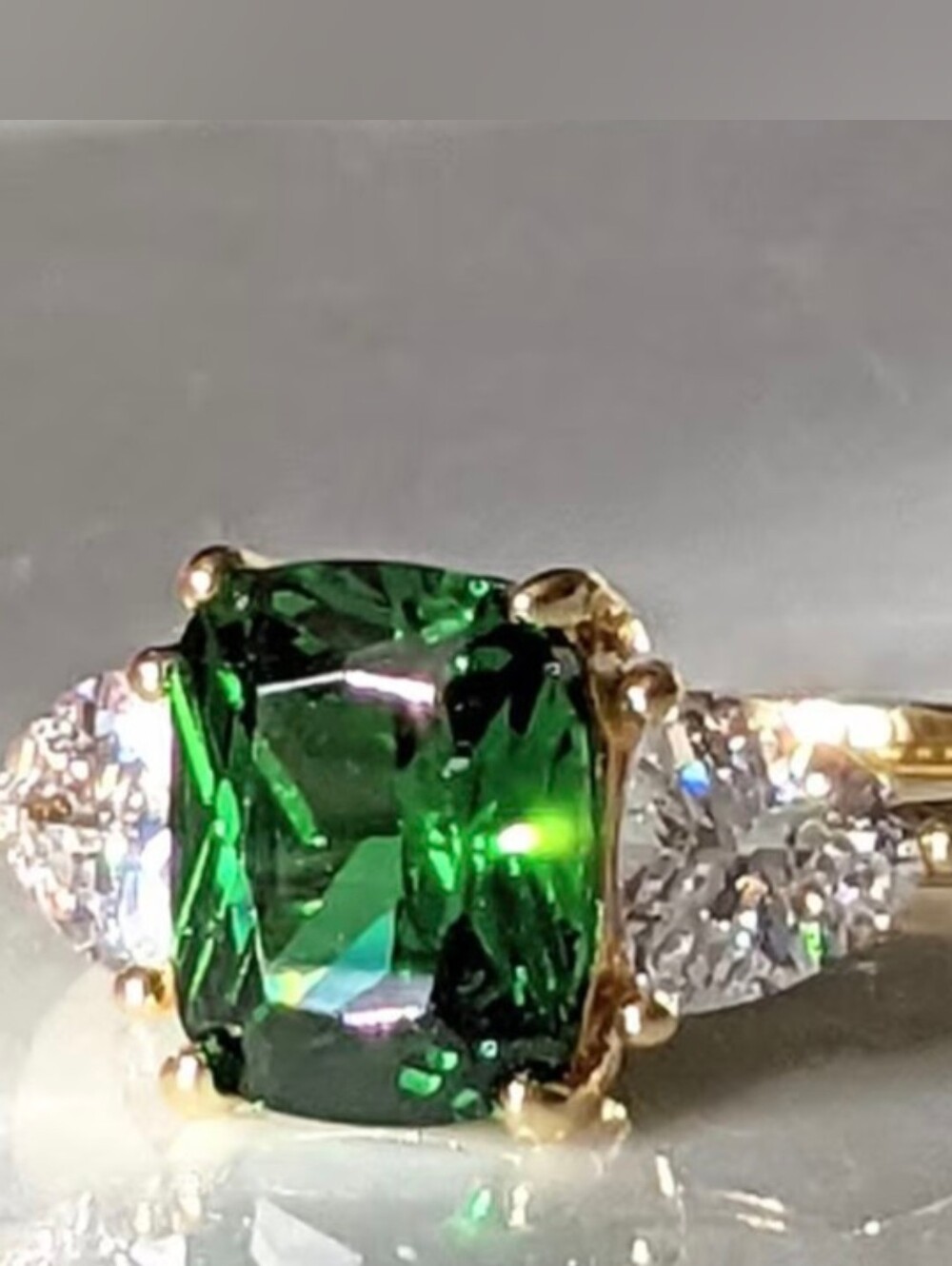 Emerald Green & Swarovski Crystal 14K Gold Plated Ring Size 6 Love/Promise/New